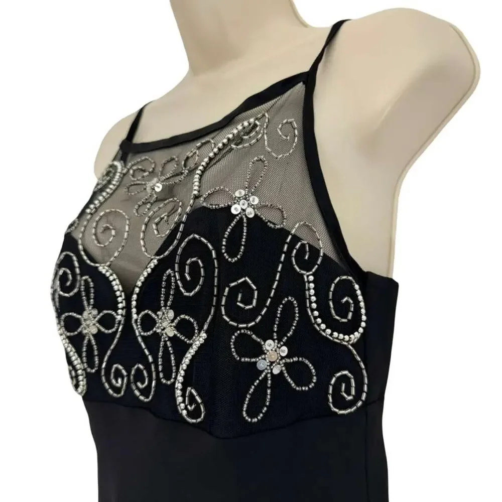 Morgan and Co USA Made 90's Vintage Deadstock Beaded NWT Prom Dress Black 5/ 6